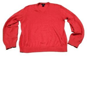 Brook Brothers 346 Supima Cotton V Neck Sweater, Size Medium, Coral Orange/Pink